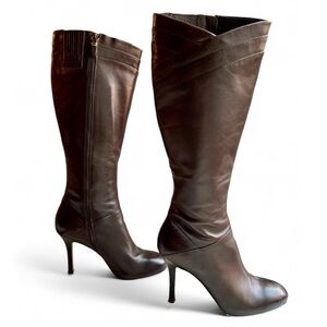 Via Spiga Brown Leather Knee High Boots with Almond Rounded Toe Size 8